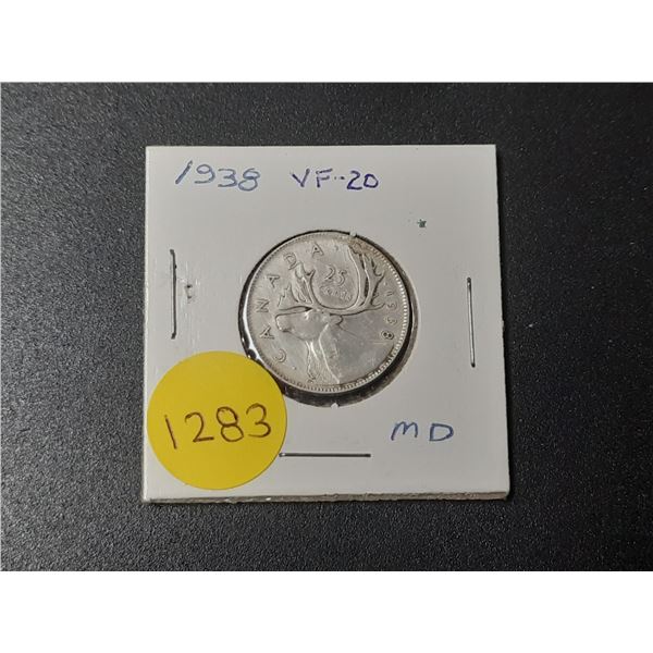 1938 Canadian Silver Twenty Five Cents