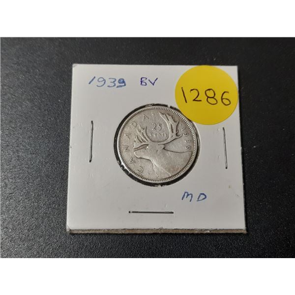 1939 Canadian Silver Twenty Five Cents