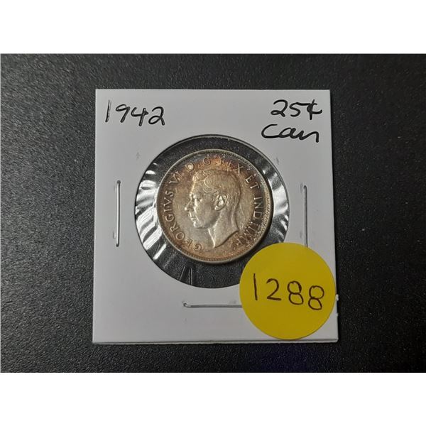 1942 Canadian Silver Twenty Five Cents
