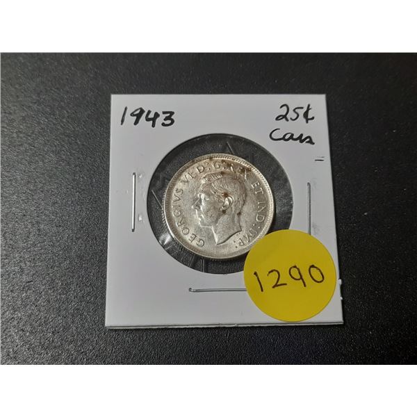 1943 Canadian Silver Twenty Five Cents