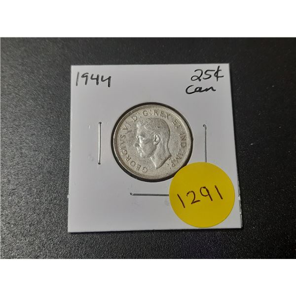1944 Canadian Silver Twenty Five Cents