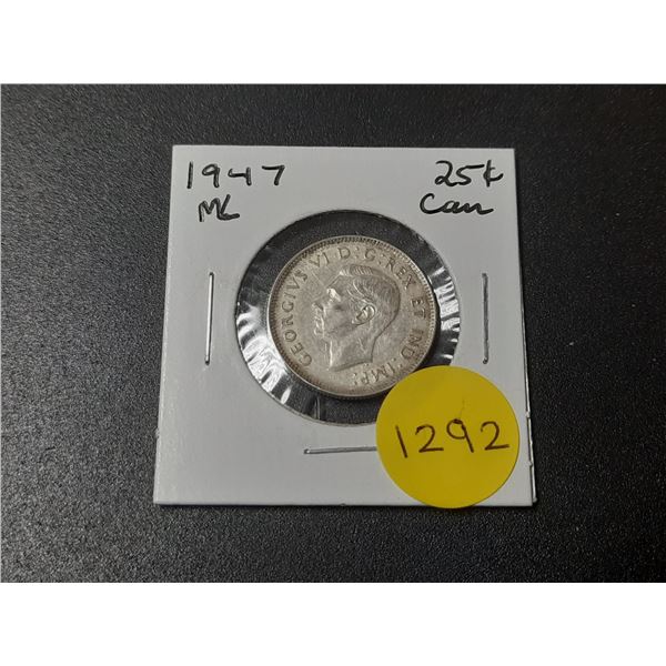 1947 ML Canadian Silver Twenty Five Cents