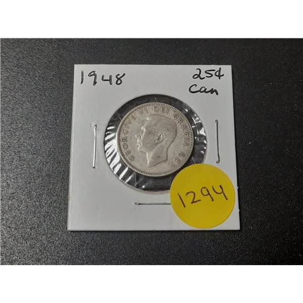 1948 Canadian Silver Twenty Five Cents