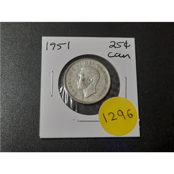 1951 Canadian Silver Twenty Five Cents