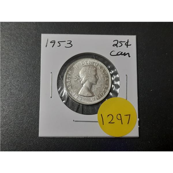 1953 Canadian Silver Twenty Five Cents
