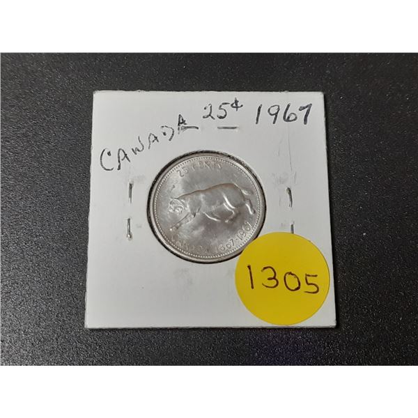 1967 Canadian Silver Twenty Five Cents
