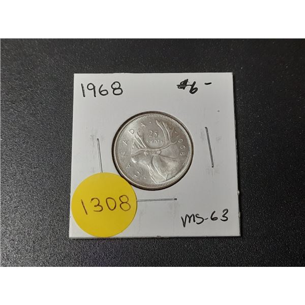 1968 Canadian Silver Twenty Five Cents - .500