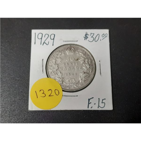 1929 Canadian Silver Fifty Cents
