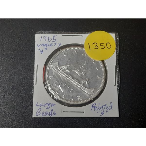1965 Canadian Silver Dollar - Variety 4 LB ; P5