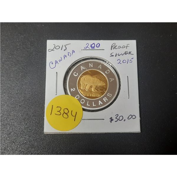 2015 Canadian Sterling Silver Two Dollar Proof Coin - 92.5%