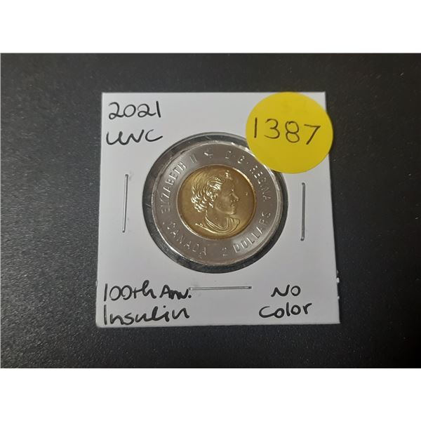 2021 UNC Canadian Two Dollar Coin - 100th Anv. Of Insulin ; No Colour