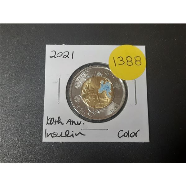 2021 UNC Canadian Two Dollar Coin - 100th Anv. Of Insulin ; Coulorized