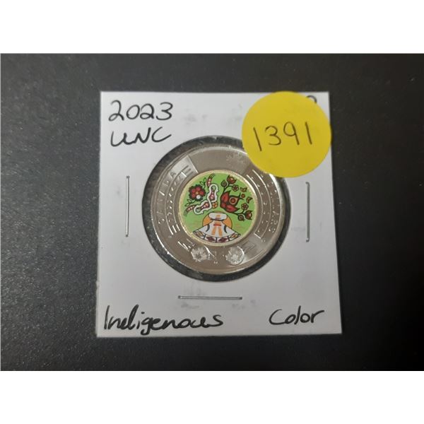 2023 UNC Canadian Two Dollar Coin - Indigenous ; Coulorized