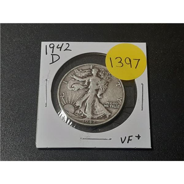 1942 D USA Silver Half Dollar
