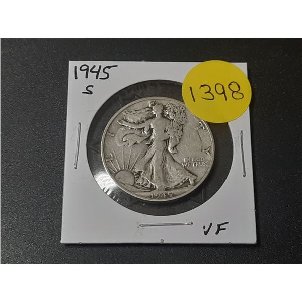 1945 S USA Silver Half Dollar