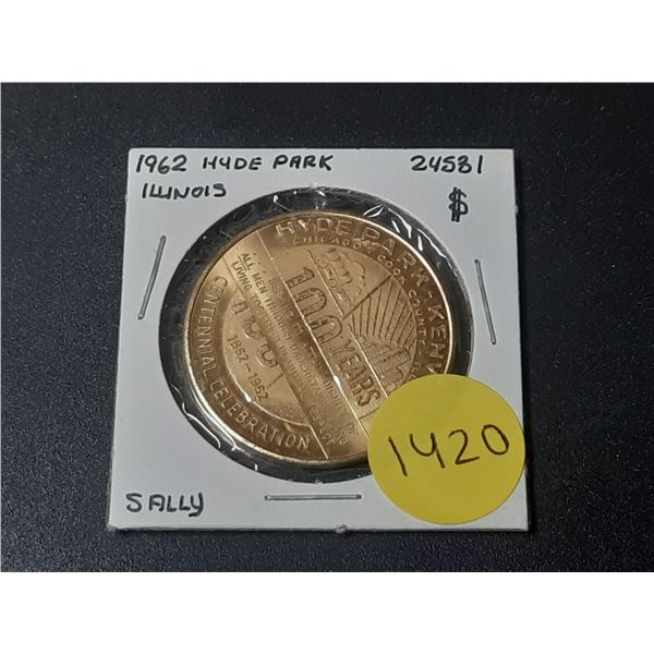 1962 Hyde Park, ILL. Half Dollar Brass Token