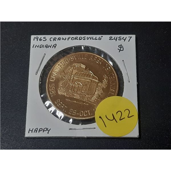 1965 Crawfordsville, Indiana Half Dollar Brass Token