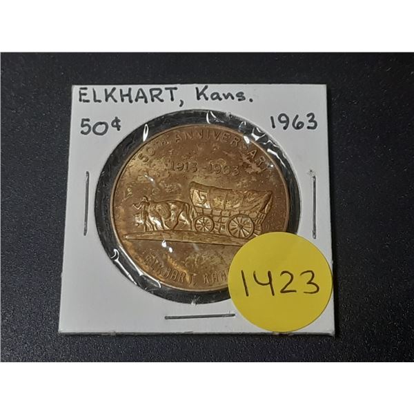 1963 Elkhart, Kansas Half Dollar Brass Token