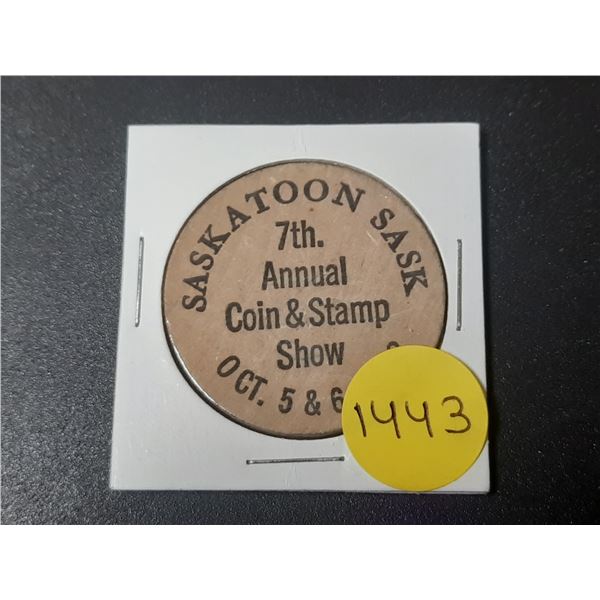 1968 Saskatooon Coin And Stamp Wooden Nickel