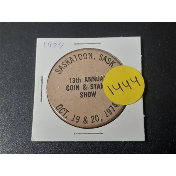 1974 Saskatooon Coin And Stamp Wooden Nickel
