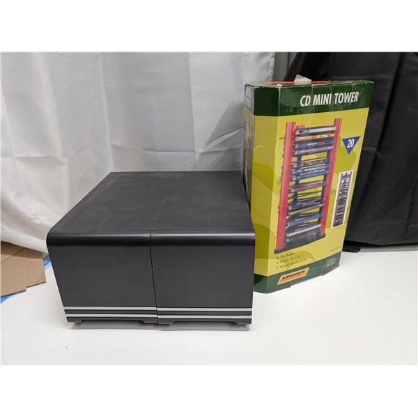 CD Mini Tower w/ Original Box and 8 Track Storage box (2) Drawers