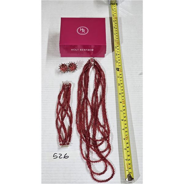 Ruby  Necklace & Bracelet Set w/ "925" Silver Clasps (Cannot Confirm Authenticity)