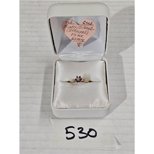 Ruby & Diamond Ring Stamped "10K"