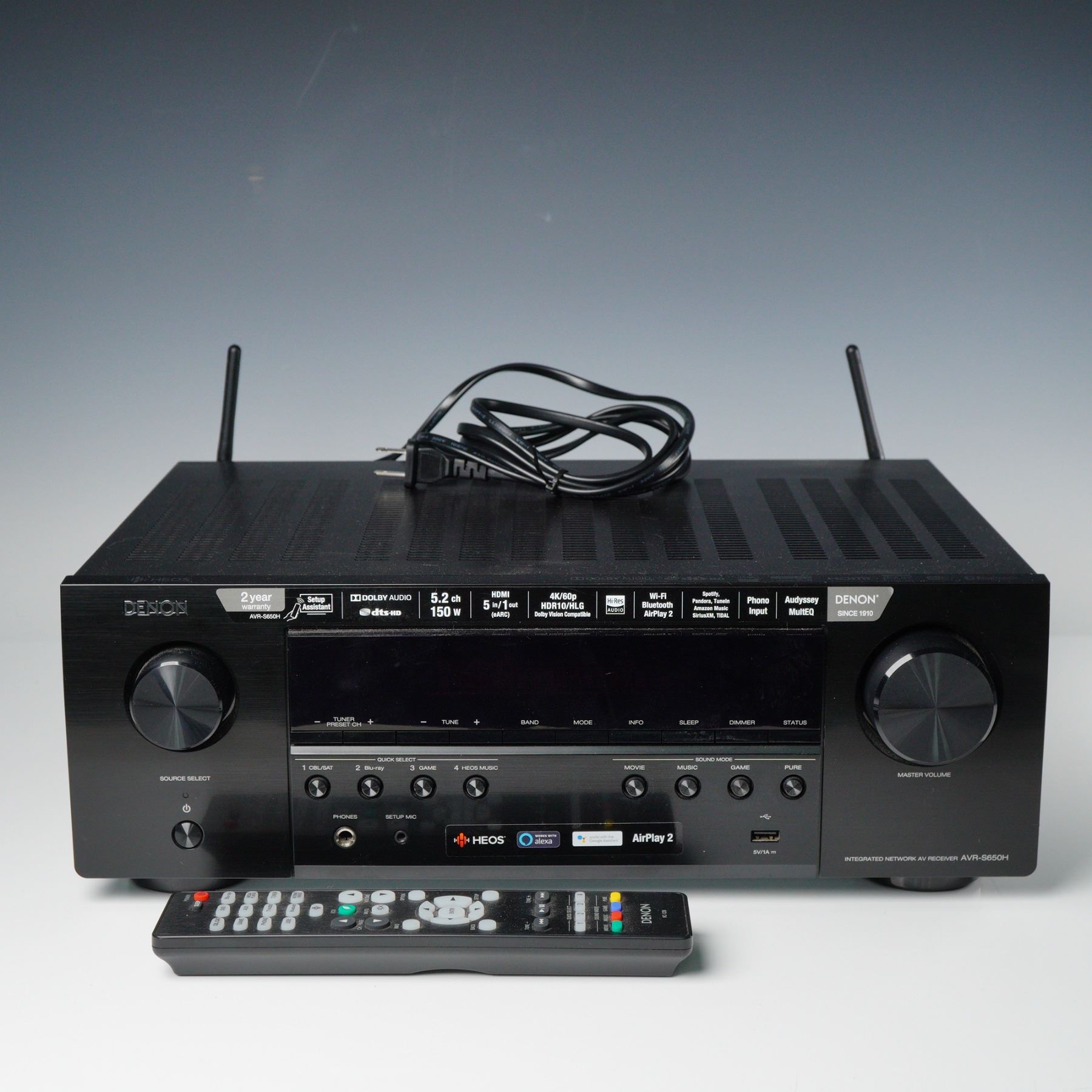 Denon AVR-S650H Integrated Network AV Receiver w/ Remote Control & Power
