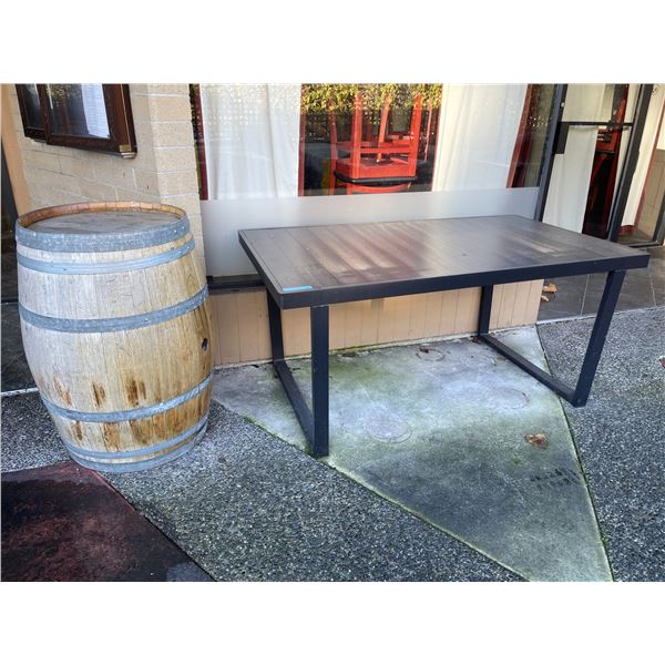 Outdoor dining table & "Burrowing Owl" wine cask barrel