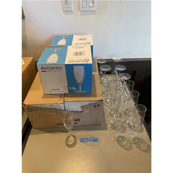 Arcoroc 5.75oz. Prosecco glasses (Approx. 70) + Assorted champagne flutes & martini glasses