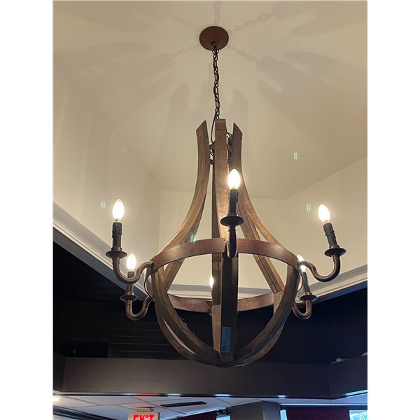 Chandelier made from wine barrels
