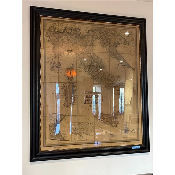 Large vintage framed print "Stanford's Map of Italy" - 64.5x55"