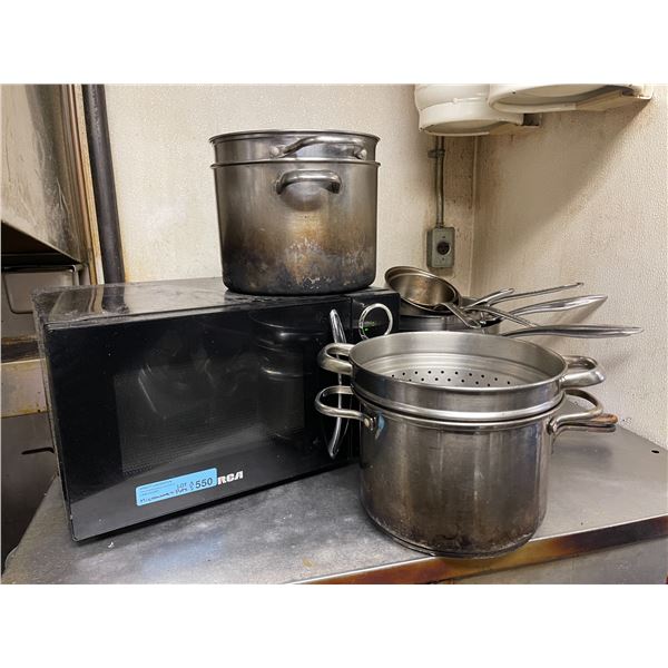 Group - Microwave + stainless pots - Tested & working