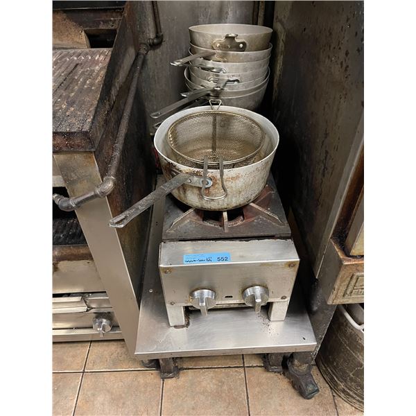 Commercial stainless steel gas hot plate w/ pots - Tested & working