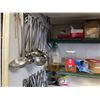 Image 5 : Group - Contents on wire shelf & wall including tongs, ladles, ingredients