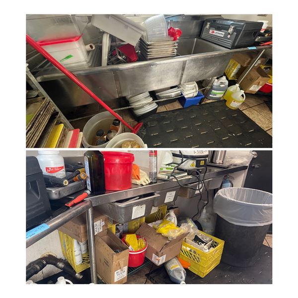 Large stainless steel commercial sink & table w/ 22.5 degree angle - 185x29x36"