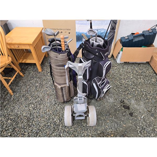 303 -- RANDOM GOLF CLUB SETS , 2 BAGS AND A BAG CADDY