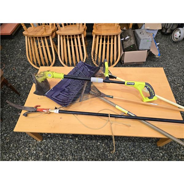 320 -- RYOBI WEEDWACKER, SNOW SHOVEL AND RAKES