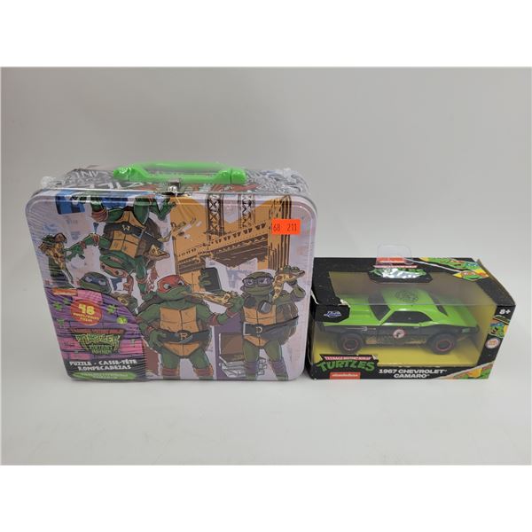 Sealed Teenage Mutant Ninja Turtles Lot w/ Puzzle in Lunchbox & Diecast 1967 Chevrolet Camaro