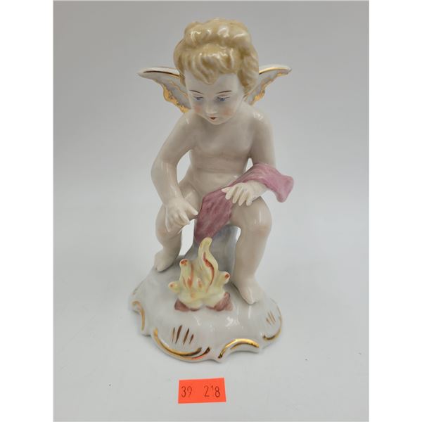 Dresden Hand-Painted Porcelain Fire Cherub Figurine Made in Germany