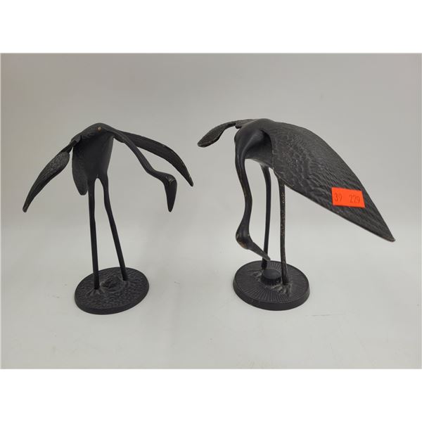 2 Solid Brass Crane Sculptures