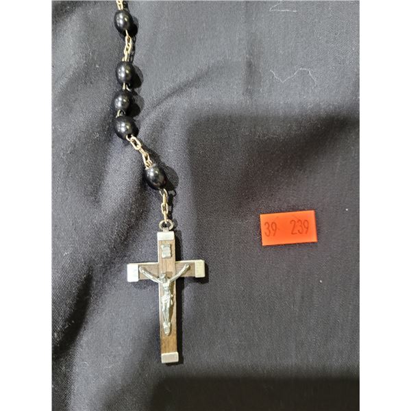 Vintage Gaspard & Sons Religious Elongated Shirt (Size 53) & Rosary Bead Necklace
