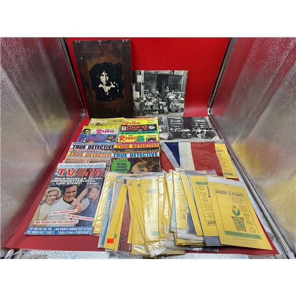 Assorted Magazines (True Detective, The Ring, Boxing, Etc..), Boost A Plant, & Prints