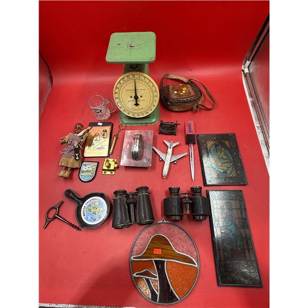 Vintage Variety: Scale, Binoculars, Stain Glass Art, Notepad, & More