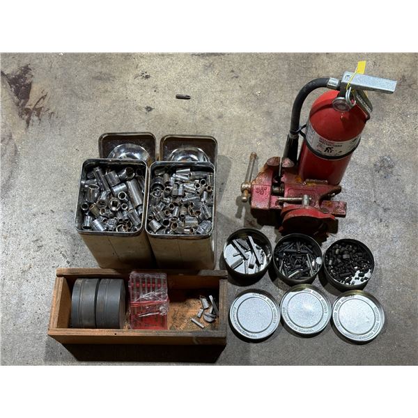 Assorted Tools: Sockets, Fire Extinguisher, Bench Vice, & More