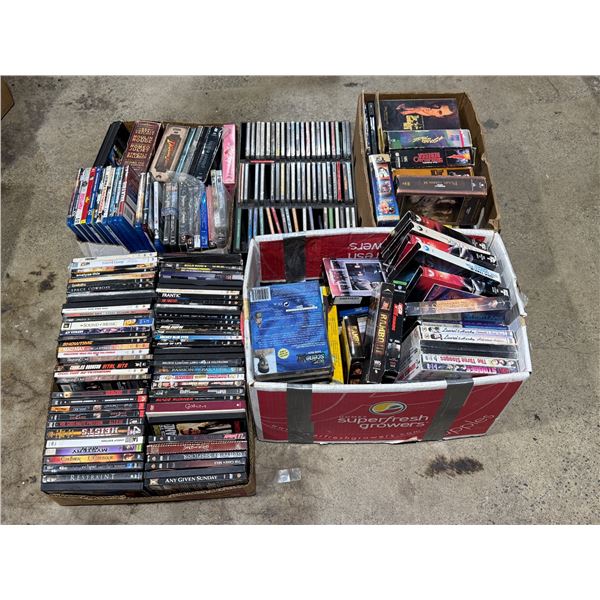Collection Of DVDs, CDs, & VHS Tapes