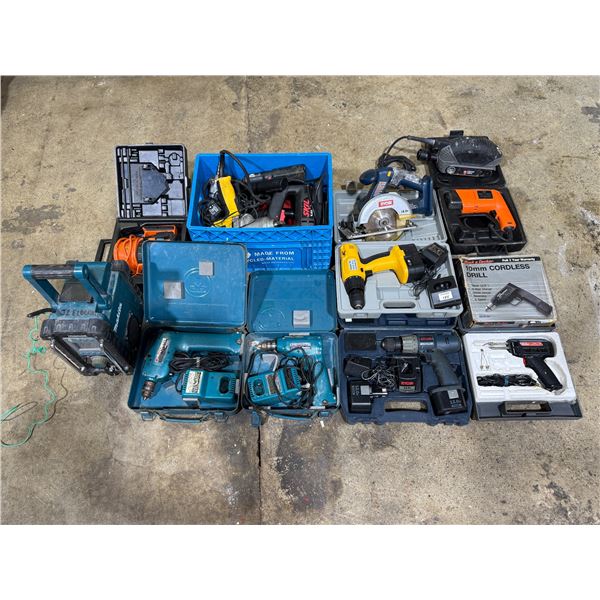 Assorted Tools & Makita Jobsite Radio: Drills, Saw, Heat Gun, & More