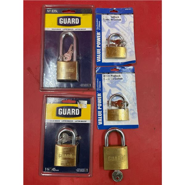 (5) Padlocks With Keys (4 New)