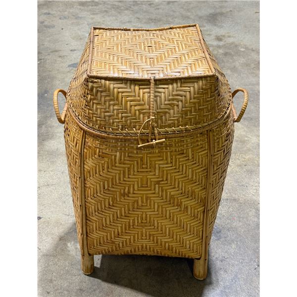 Tall Standing Wicker Basket With Flip Top Locking Lid