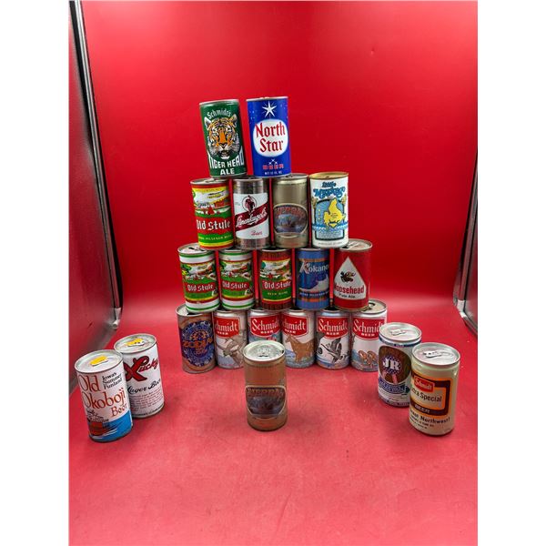 Assorted Vintage Beer Cans (Some Full): Old Style, Schmidt, North Star, Tiger Head, Moosehead, & Mor